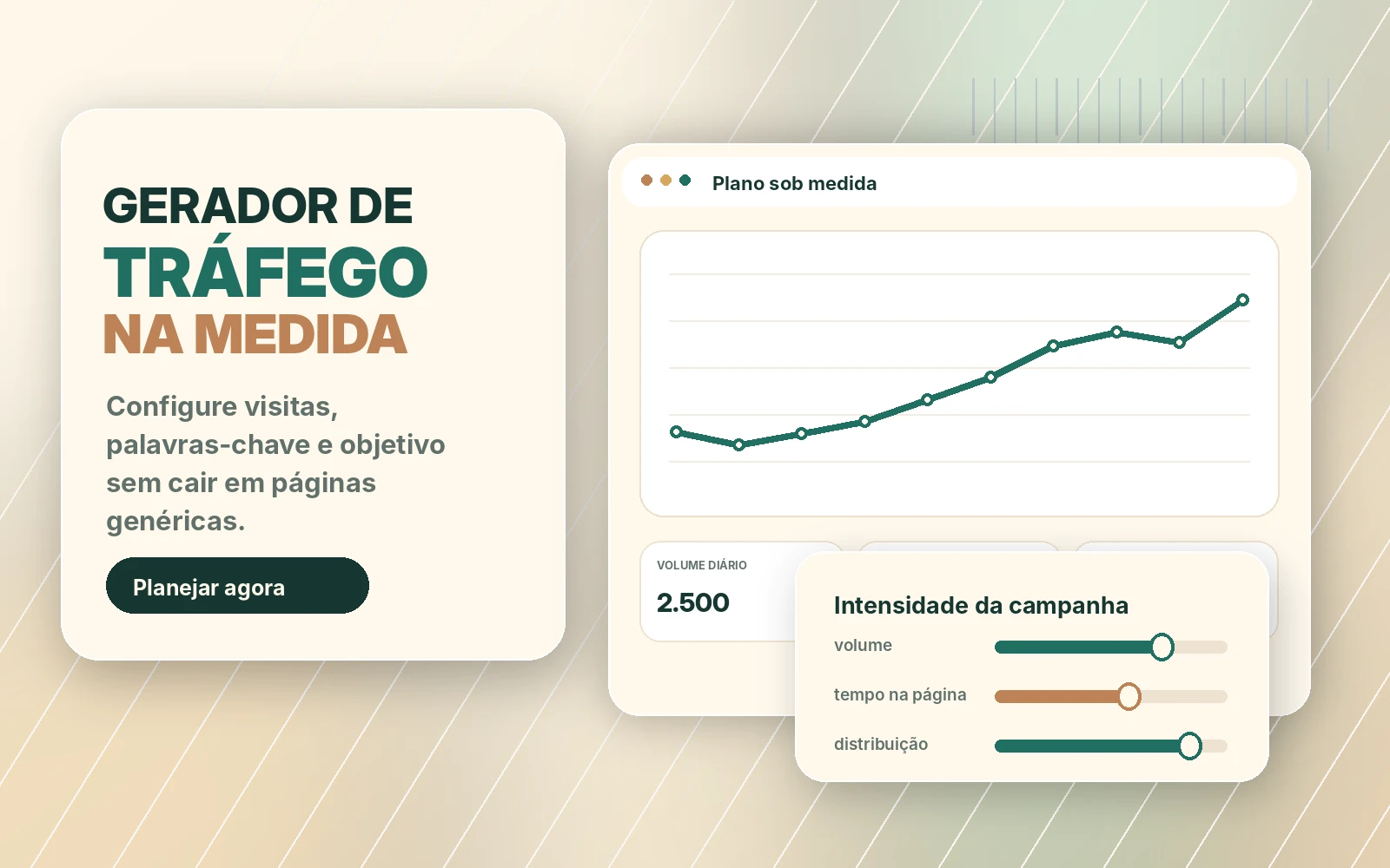 Gerador de tráfego online em painel moderno